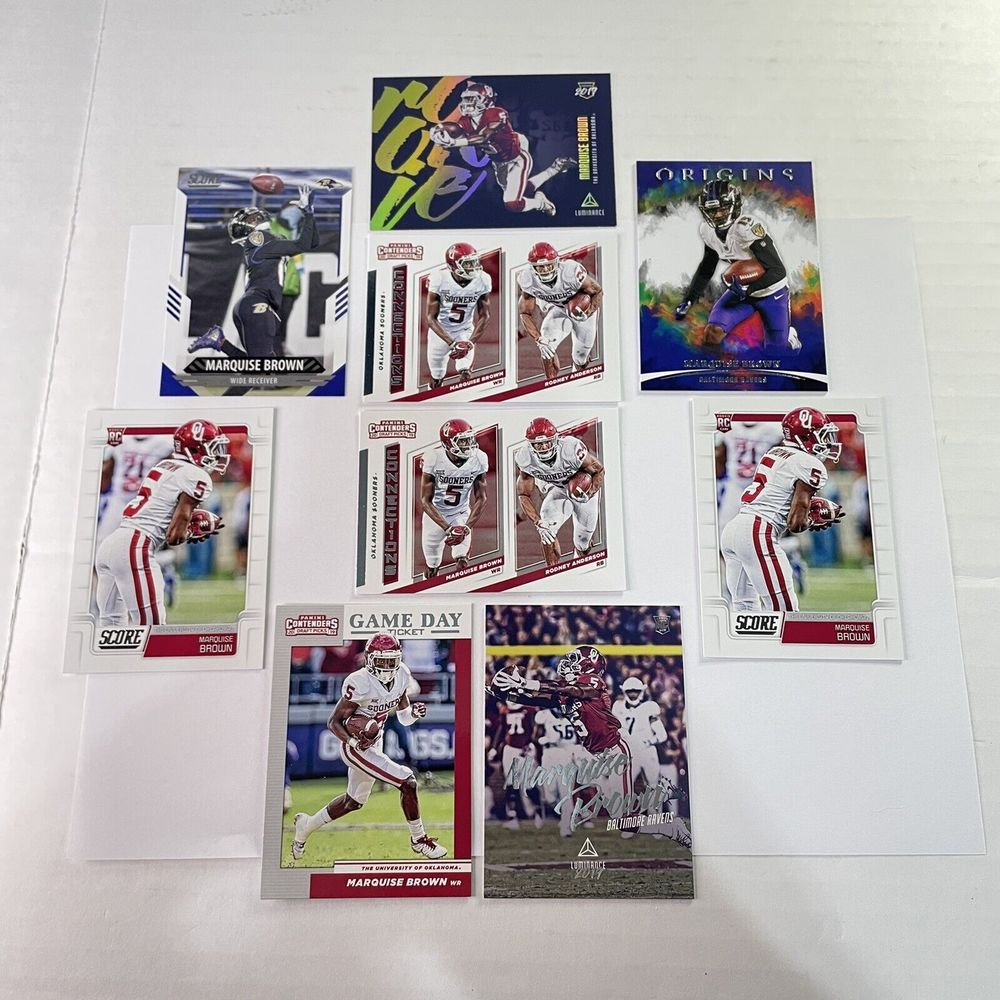Marquise Brown Football Cards Lot Of 9, 2019 Rookie Cards RC Panini Luminance